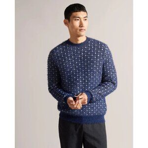 Ted Baker Hallion Mens Fuzzy Geo Crewneck Pullover Sweater M